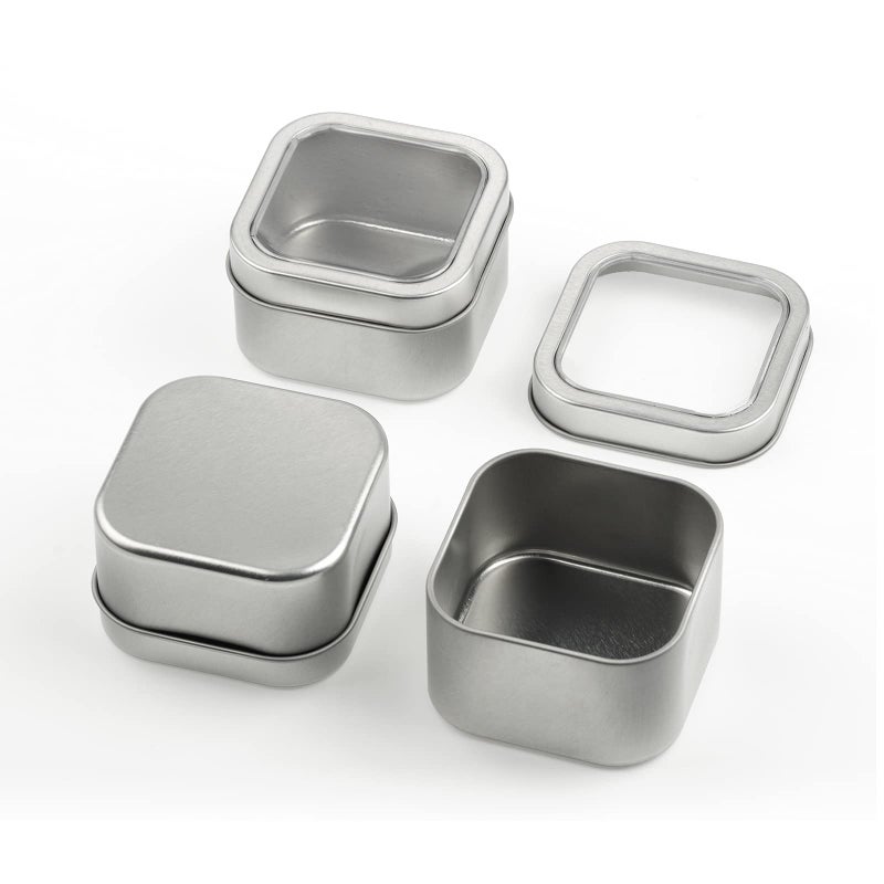 KisSealed Square Metal Tins with Window Lids,15-Pack Empty Square Silver Tins for Candle Making, Candies, Gifts & Treasures (8 OZ) - Image 2